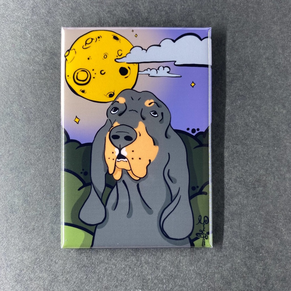 Black & Tan Coonhound Dog Full Moon Magnet - 2x3"